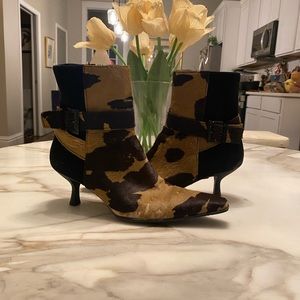 Stuart Weitzman 90’s Calf Hair Cow Print Kitten Heeled Boot